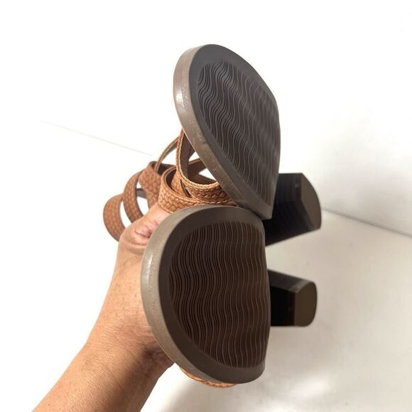 Frye and Co Womens 9M Strappy Brown Faux Leather Heeled Zip Sandals Open Toe New - Picture 7 of 11